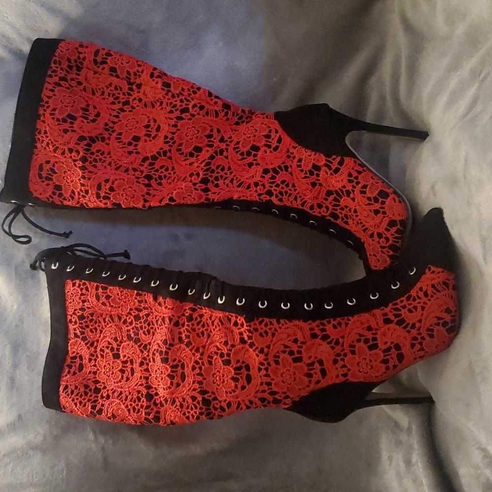 Black and Red knee high boots
